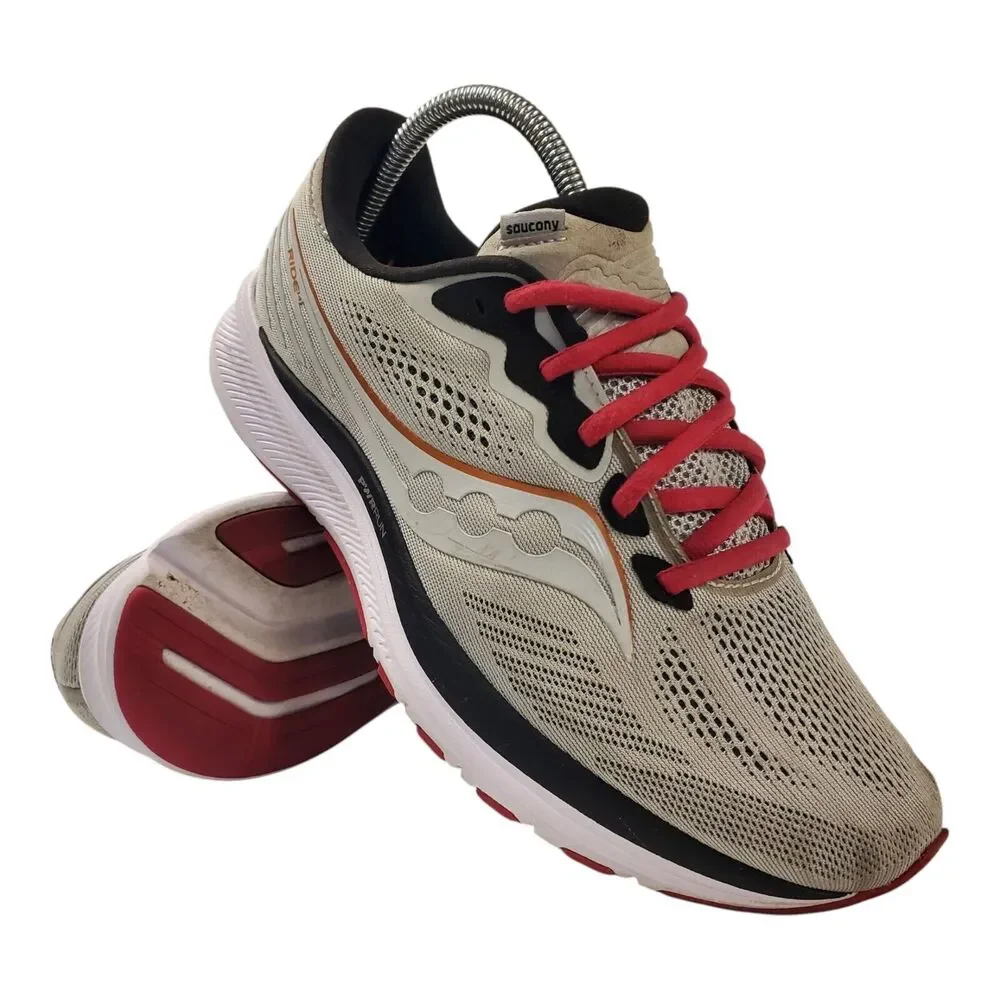 SAUCONY Shoes RIDE 14 Womens Size 10 Fog Gray Cherry Running Sneaker S10650-55